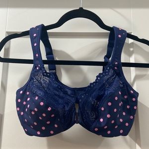 Glamorise WonderWire Front Closure Bra 1245 Blue and Pink Polka Dots 34C NWOT